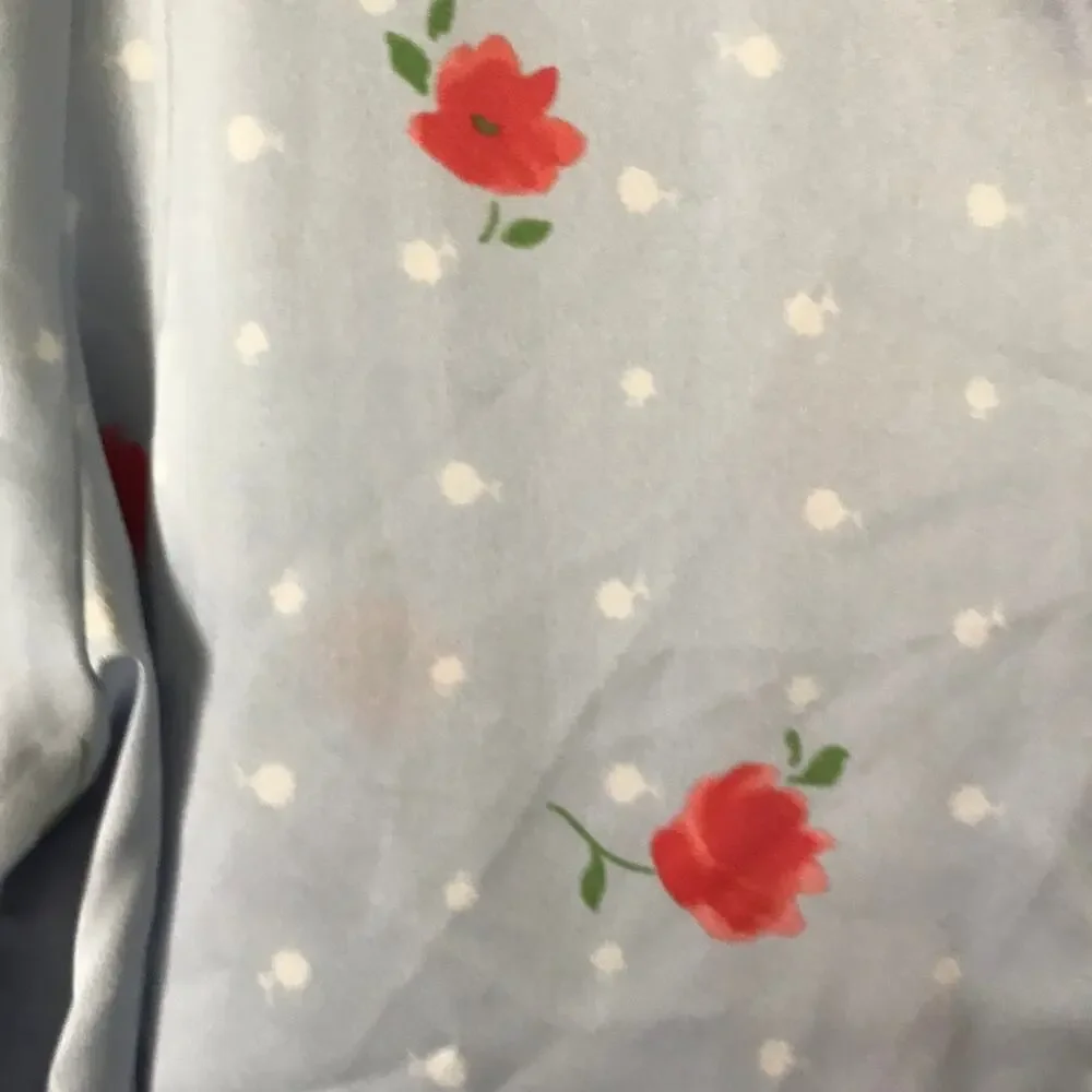 Kate Spade Pajama Set Extra Large Womens Floral Satin Long Sleeve Blue Coral XL